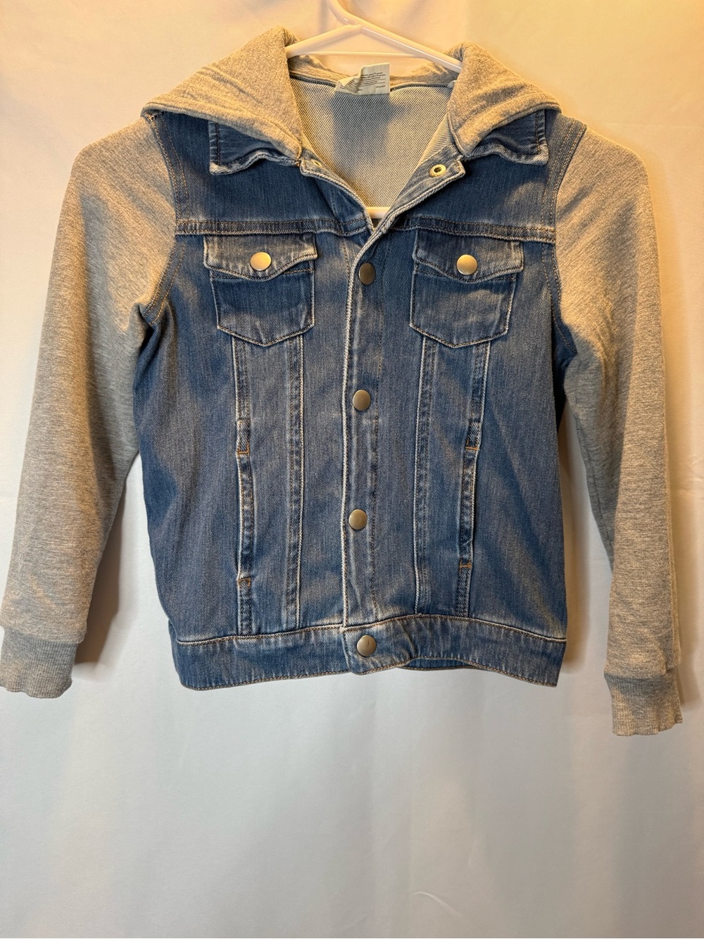 Little Sleepies Blue Denim Jacket with Gray Hoodie Sleeves